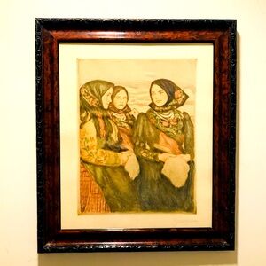 Vintage OSZCAR GLATZ (1872-1958) Maidens of Bujak Signed Colored Etching 19”-22”